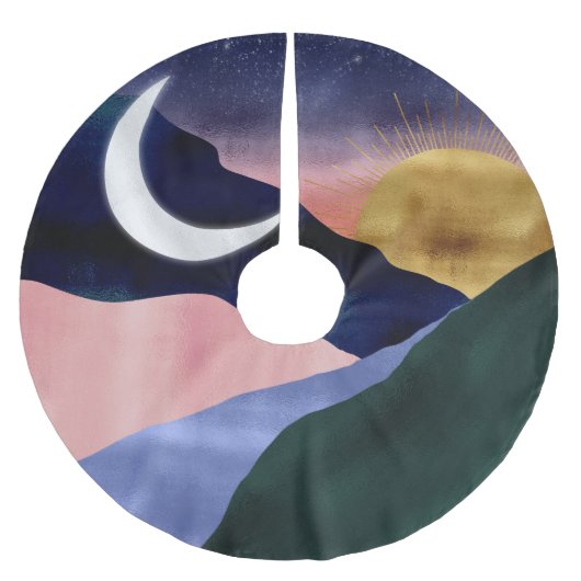 Beauful Mountain River Moon Sunset Design Kerstboom Rok (Voorkant)