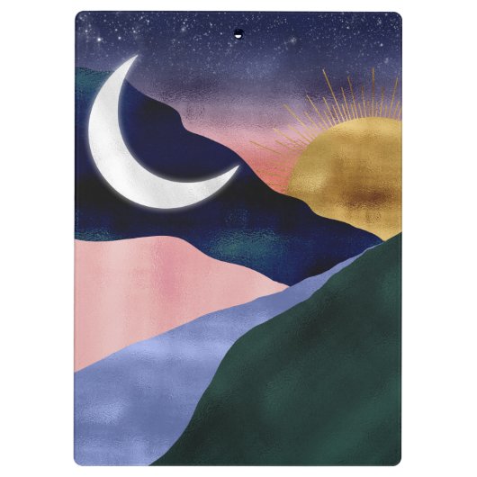 Beauful Mountain River Moon Sunset Design Klembord (Achterkant)