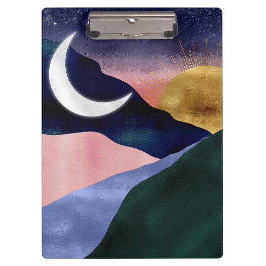 Beauful Mountain River Moon Sunset Design Klembord (Voorkant)