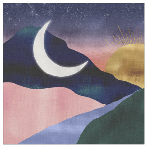 Beauful Mountain River Moon Sunset Design Stof