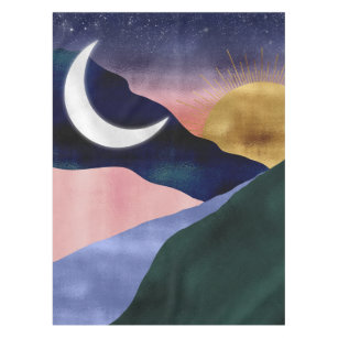 Beauful Mountain River Moon Sunset Design Tafelkleed