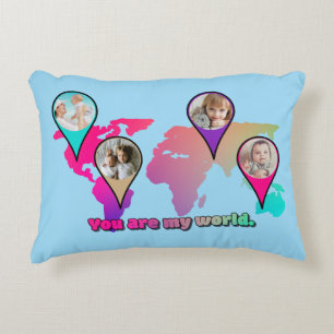 Beauful Multicolor Wereldkaart Photo Collage Accent Kussen