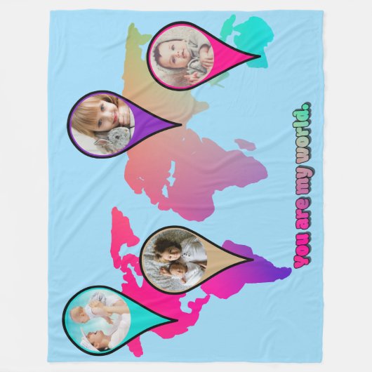 Beauful Multicolor Wereldkaart Photo Collage Fleece Deken (Voorkant)