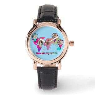 Beauful Multicolor Wereldkaart Photo Collage Horloge