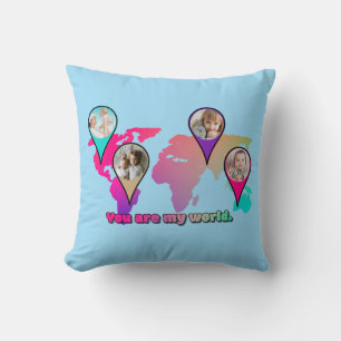 Beauful Multicolor Wereldkaart Photo Collage Kussen