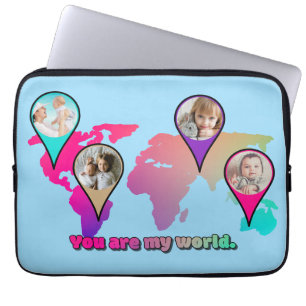 Beauful Multicolor Wereldkaart Photo Collage Laptop Sleeve