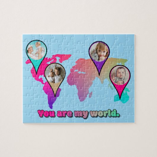 Beauful Multicolor Wereldkaart Photo Collage Legpuzzel (Horizontaal)