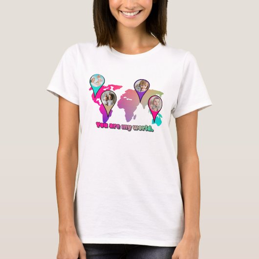 Beauful Multicolor Wereldkaart Photo Collage T-shirt (Voorkant)