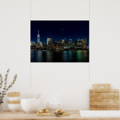 Beauful New York Skyline bij nacht Poster (Keuken)