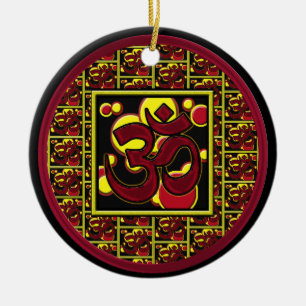 Beauful Om Aum Symbol w/Circles en Squares Keramisch Ornament