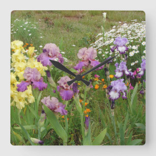 Beauful Paars Iris Flower floral Photo Vierkante Klok