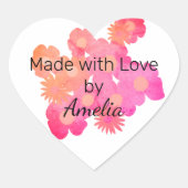 Beauful Peach Floral Handgemaakt door Hart Sticker (Voorkant)