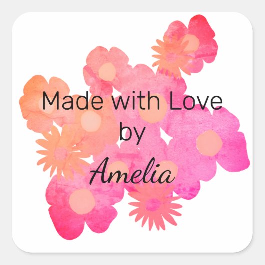 Beauful Peach Floral Handgemaakt door Vierkante Sticker (Voorkant)