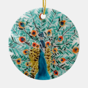 Beauful Peafowl Emerald Green Turquoise Peacock Keramisch Ornament