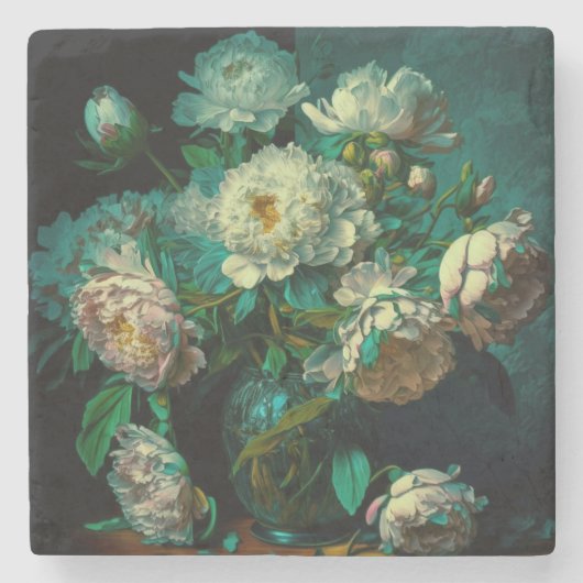 Beauful Peony Flowers Beverage Coaster Stenen Onderzetter (Voorkant)