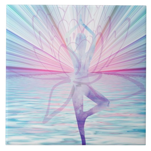 Beauful Pink & Blue Vrikshasana Yoga Tegeltje (Voorkant)