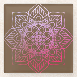 Beauful Pink Brown Boho Mandala Glazen Onderzetter