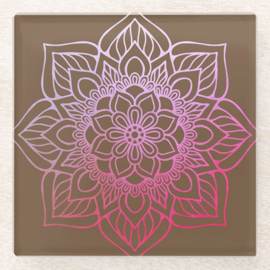Beauful Pink Brown Boho Mandala Glazen Onderzetter (Voorkant)
