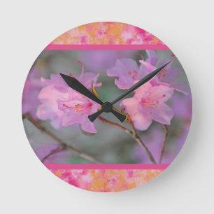 Beauful Pink Floral Bord Ronde Klok