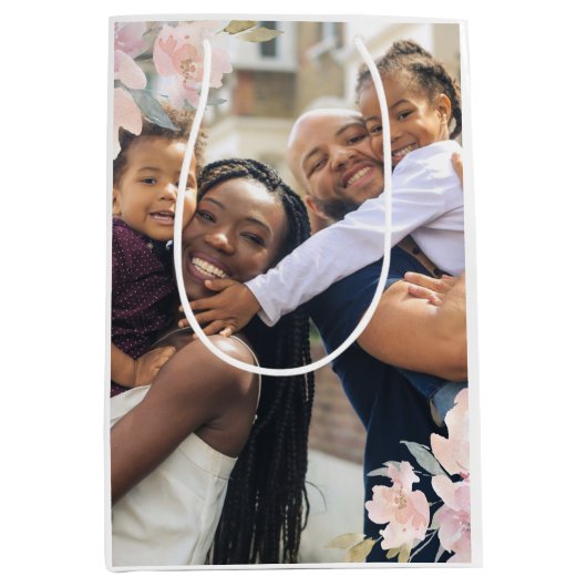 Beauful Pink Floral Foto Moederdag Medium Cadeauzakje (Voorkant)