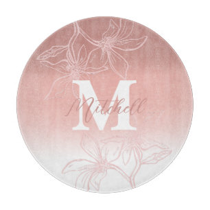 Beauful Pink Floral Monogram Snijplank