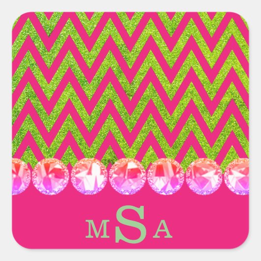 Beauful Pink Green Chevron Bling Glitter Elegant Vierkante Sticker (Voorkant)
