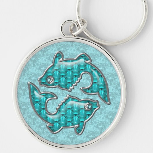 Beauful Pisces Fish Aquamarine Sleutelhanger (Voorkant)