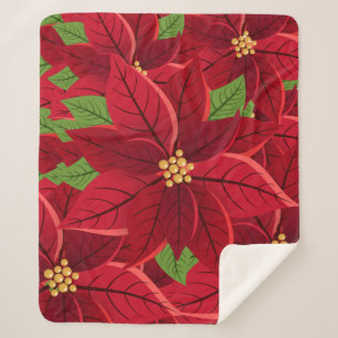 Beauful Poinsettia Sherpa Blanket Deken