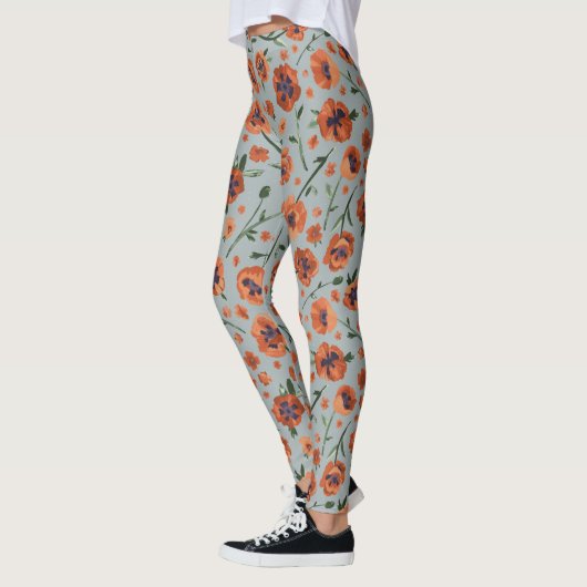 Beauful Poppies Floral Pattern Leggings (Links)