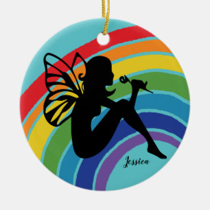 Beauful Rainbow Fairy Girl Monogram LGBTQ Keramisch Ornament