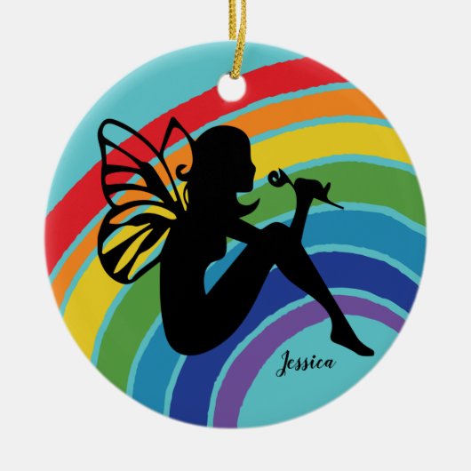 Beauful Rainbow Fairy Girl Monogram LGBTQ Keramisch Ornament (Voorkant)