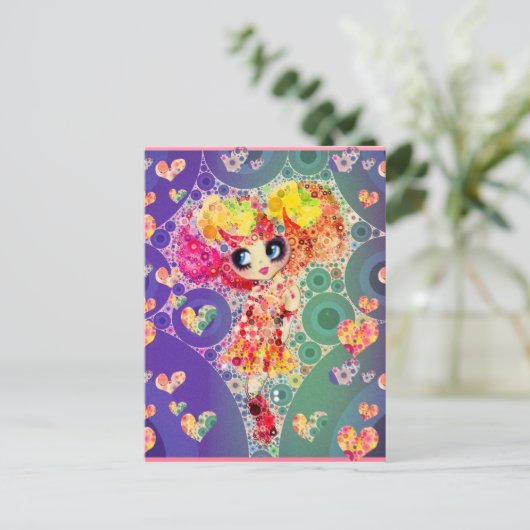 Beauful Rainbow KAWAII Girl PinkyP Harajuku Briefkaart (Staand voorkant)