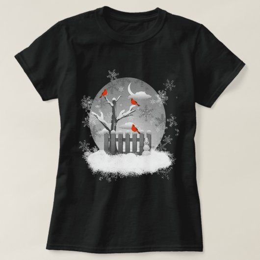 Beauful Red Cardinaal Birds Winter Scene T-shirt (Design voorkant)