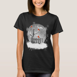 Beauful Red Cardinaal Birds Winter Scene T-shirt