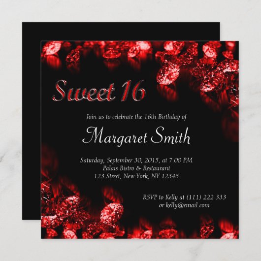 Beauful Red Diamond Sweet 16 Invite Kaart (Voorkant / Achterkant)
