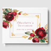 Beauful Red Roses Gold Filigree Quinceañera Gastenboek (Voorkant)