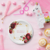 Beauful Red Roses Gold Filigree Quinceañera Papieren Bordje (Feest)