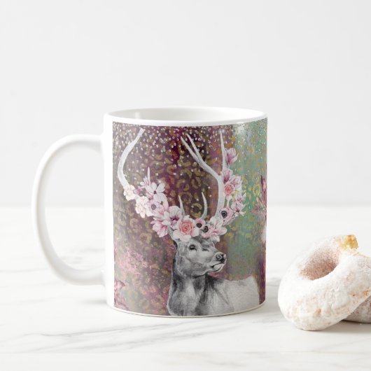 Beauful Reindeer Elk Buck Bull Coffee Mok (Met donut)