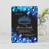 Beauful Royal Blue Diamond Quinceañera Invite Kaart (Staand voorkant)
