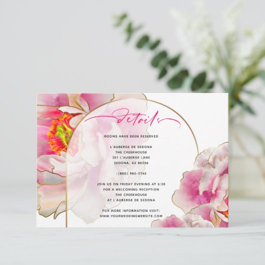 Beauful Scarlet Peony Floral — Kaart met details (Staand voorkant)