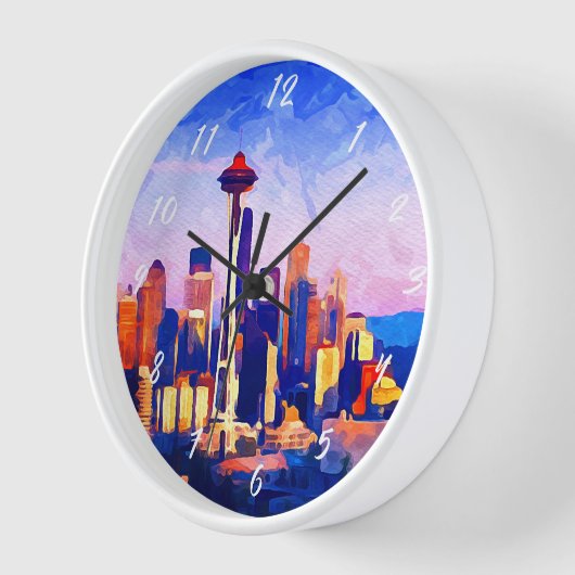 Beauful Seattle Skyline Sunset Colors Waterverf (Hoek)