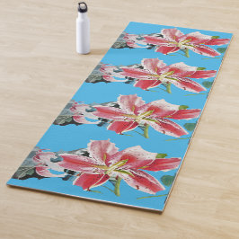 Beauful Shabby Blue Red Lily Floral Yoga Mat