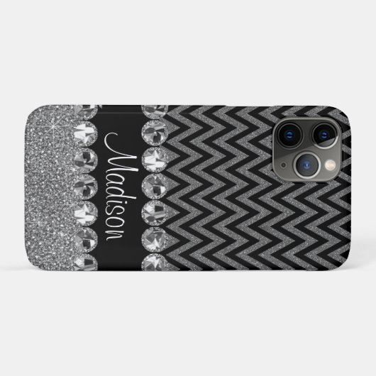 Beauful Silver Chevron Glitter Jewels Elegant Case-Mate iPhone Case (Achterkant (horizontaal))