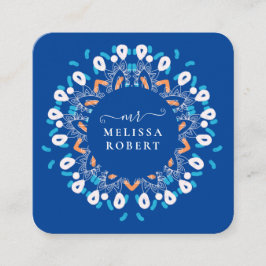 Beauful Sky Blue Floral Mandala Marble Vierkante Visitekaartje