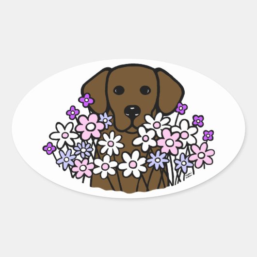 Beauful Soul Chocolate Labrador Illustratie 2 Ovale Sticker (Voorkant)