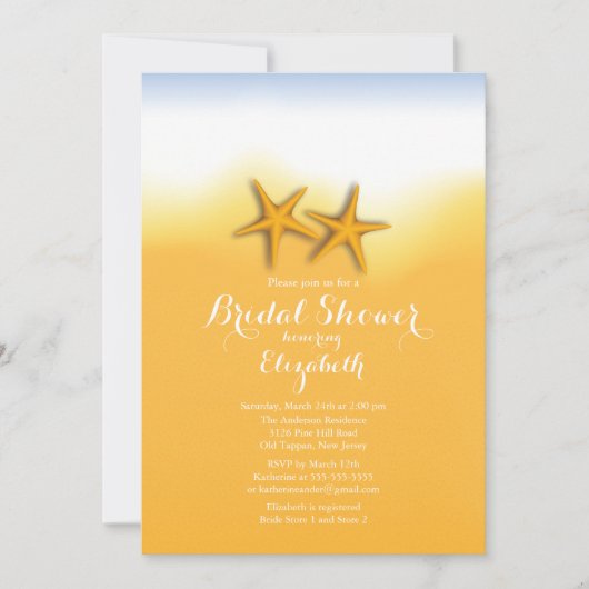 Beauful Starfish Beach Bridal Shower Invitation Kaart (Voorkant)