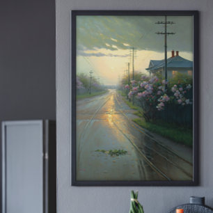 Beauful Stormy Street Scene Ai Art Poster