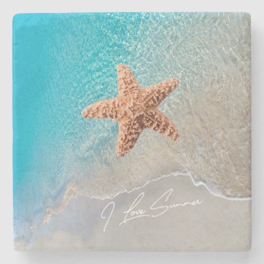 Beauful Summer Ocean Beach Schilderachtig met Star Stenen Onderzetter (Voorkant)