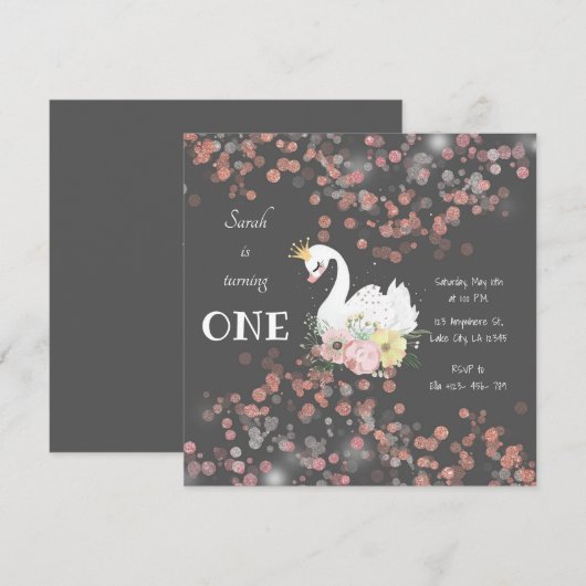 Beauful Swan Birthday Kaart Uitnodiging (Voorkant / Achterkant)