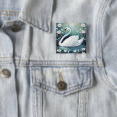 Beauful Swan Vierkante Button 5,1 Cm (In situ)